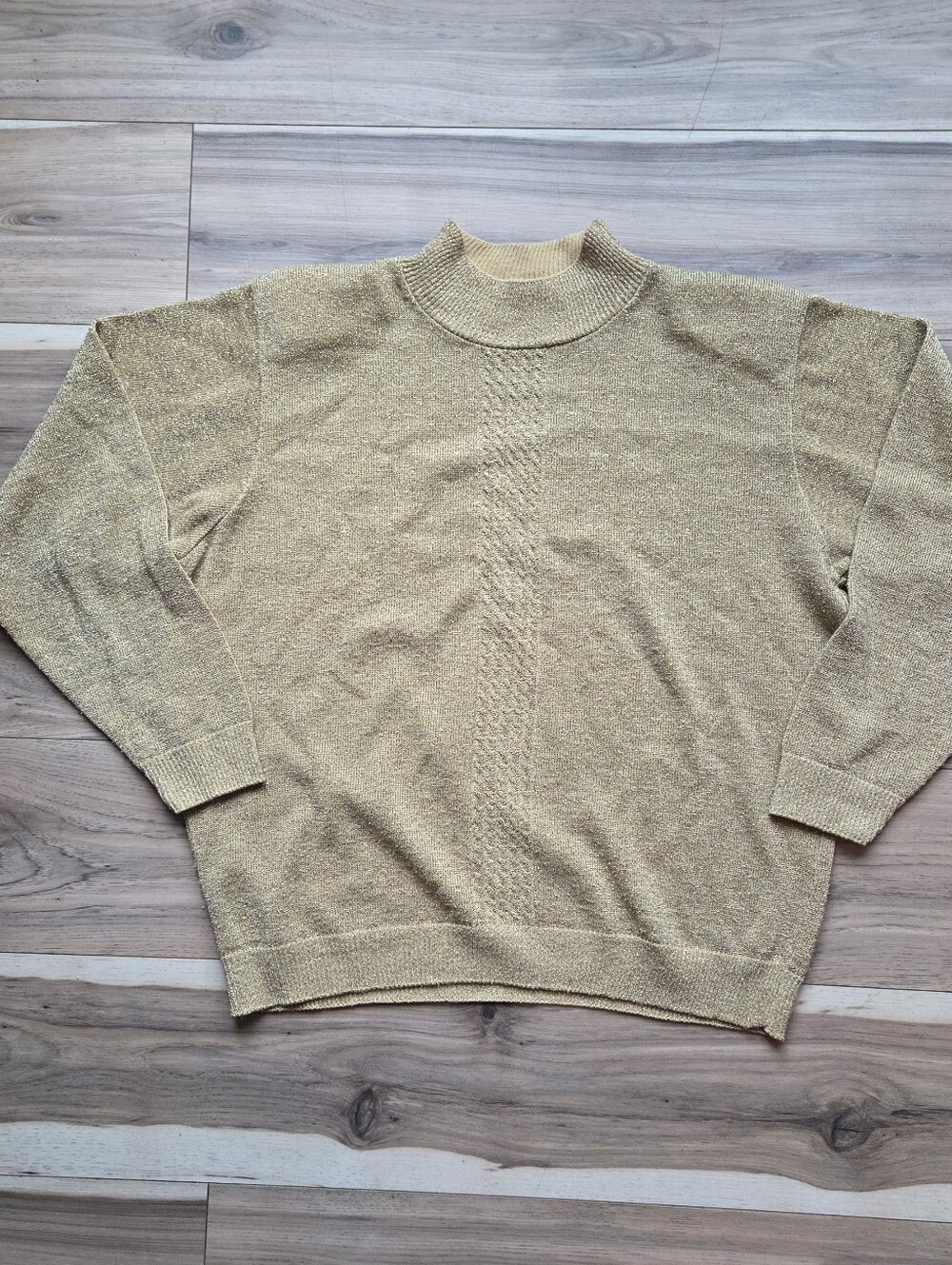 Vintage Alfred Dunner Gold Metallic Shimmer Mock Neck Sweater Size M